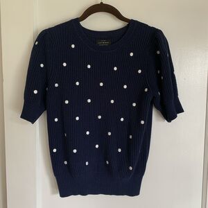 Women’s Sweater Puff Sleeve Size M Polka Dot Navy Preppy Feminine Lucky Brand